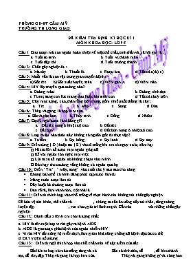 Đề kiểm tra cuối học kì I Khoa học lớp 5 - Trường Tiểu học Long Giao